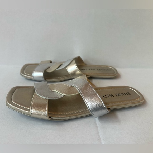 Stuart Weitzman “Ibiza” Silver/Gold Open Square Toe Slide Sandals Size 11 EUC! - Picture 6 of 10